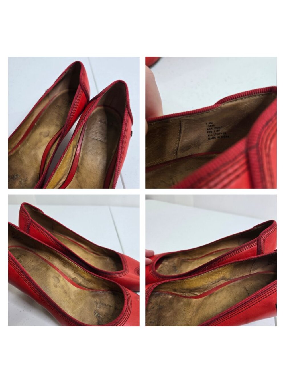 Frye Red Ada Pump Peep Toe 7.5 Low Heel Pumps Heels Bright Y2K Leather - Picture 8 of 9